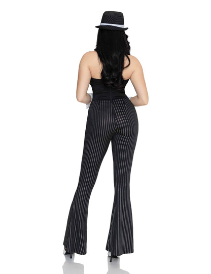 Disfarce de gangster sexy preto e dourado luxo para mulher