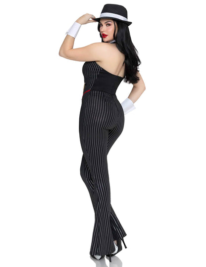 Disfarce de gangster sexy preto e dourado luxo para mulher