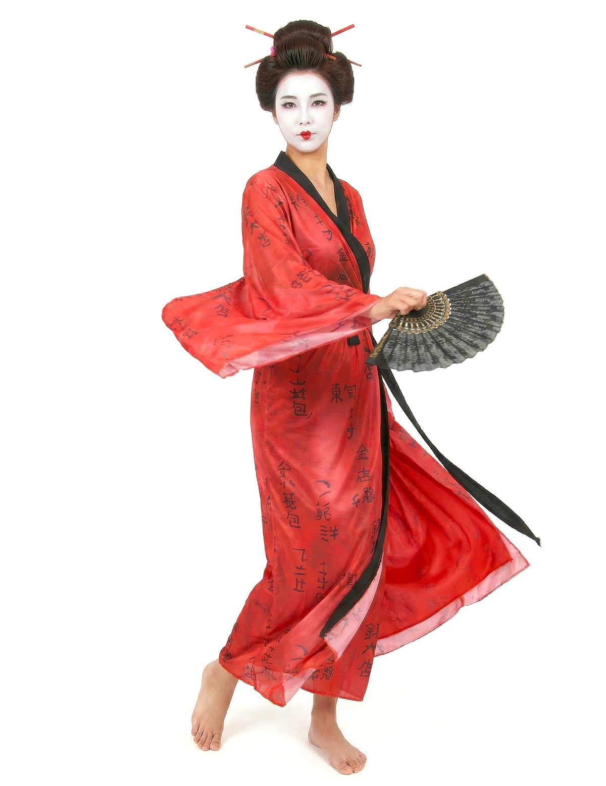 Eventail noir et or du déguisement de geisha pour femme kimono