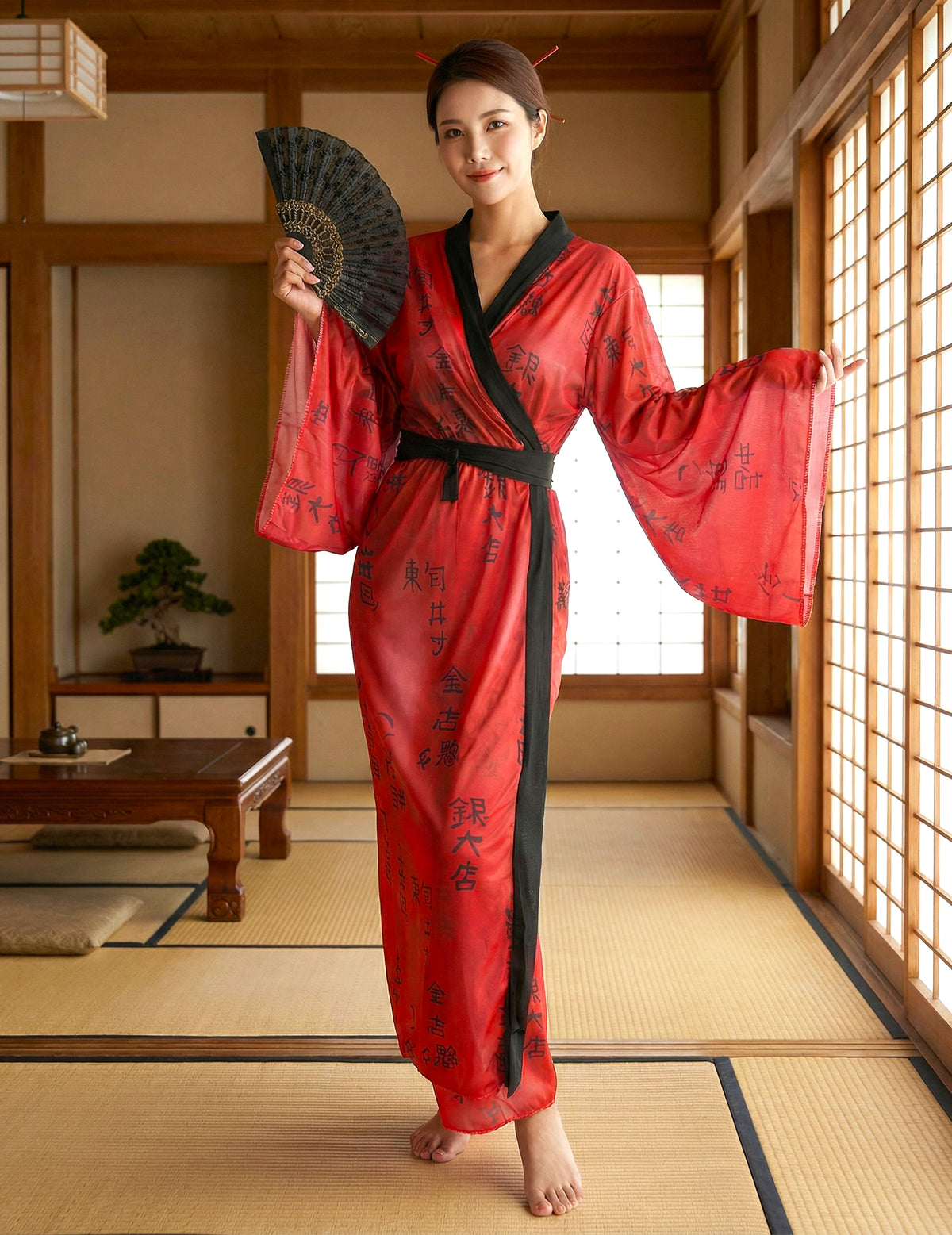 Vue de face debout du déguisement kimono geisha