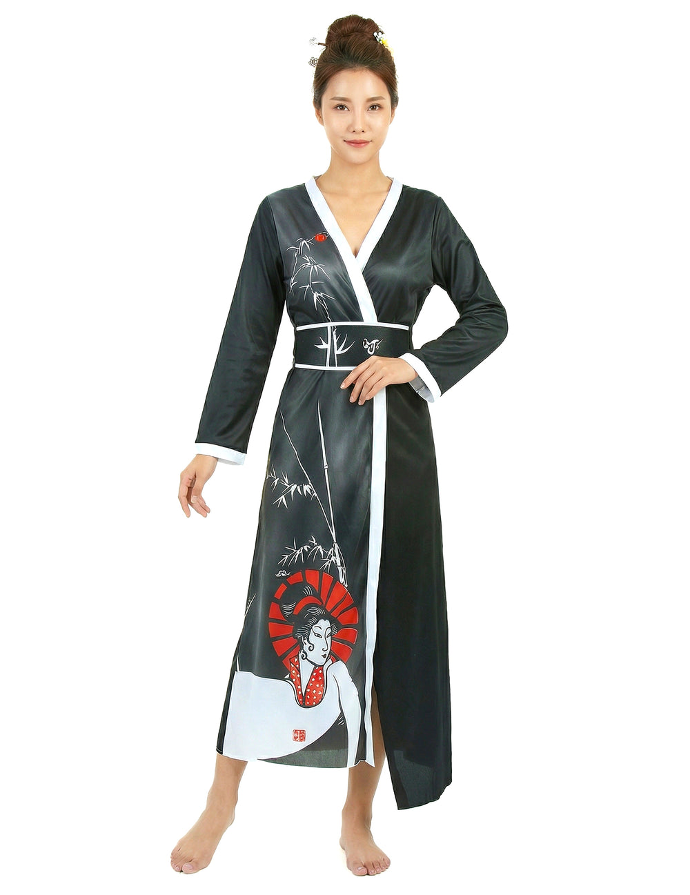 Déguisement geisha pour femme noir et blanc