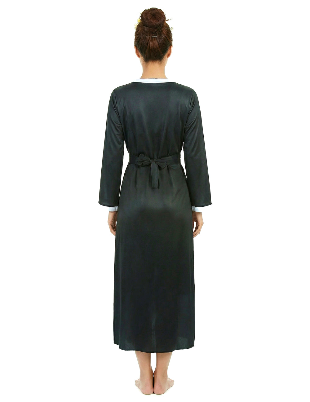 Déguisement de geisha pour femme noir et blanc vue de dos