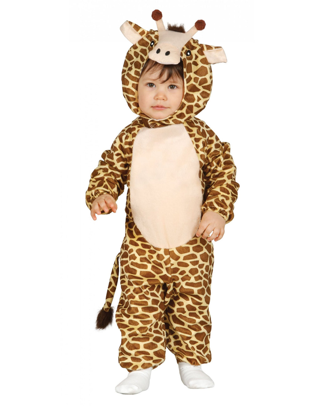 Déguisement girafe pour bébé marron et beige à taches avec capuche