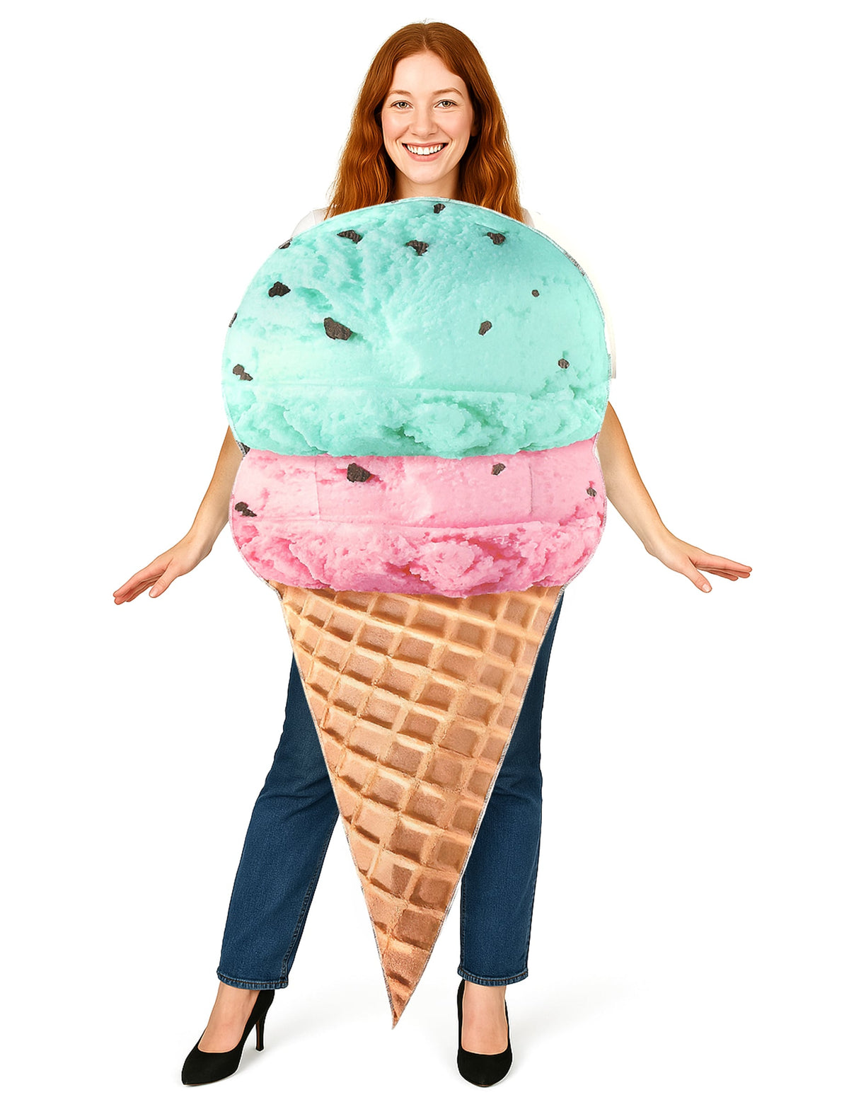 Déguisement de glace en cornet pour adulte menthe et fraise avec pépites de chocolat
