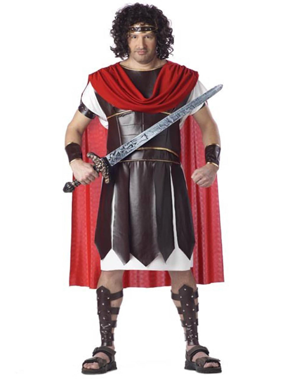 Fato de gladiador romano para homem castanho e vermelho com capa