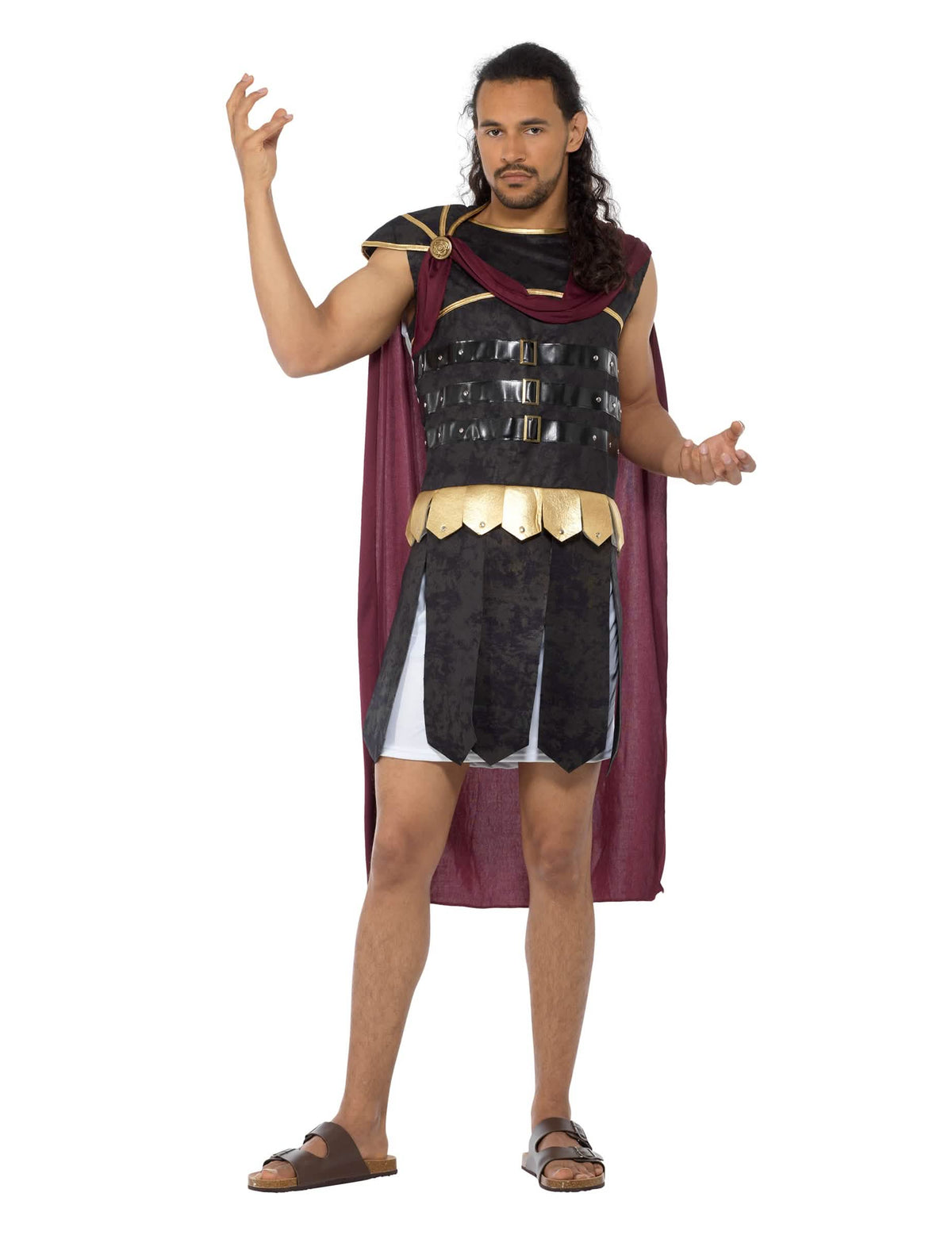 Vista frontal do fato de gladiador romano