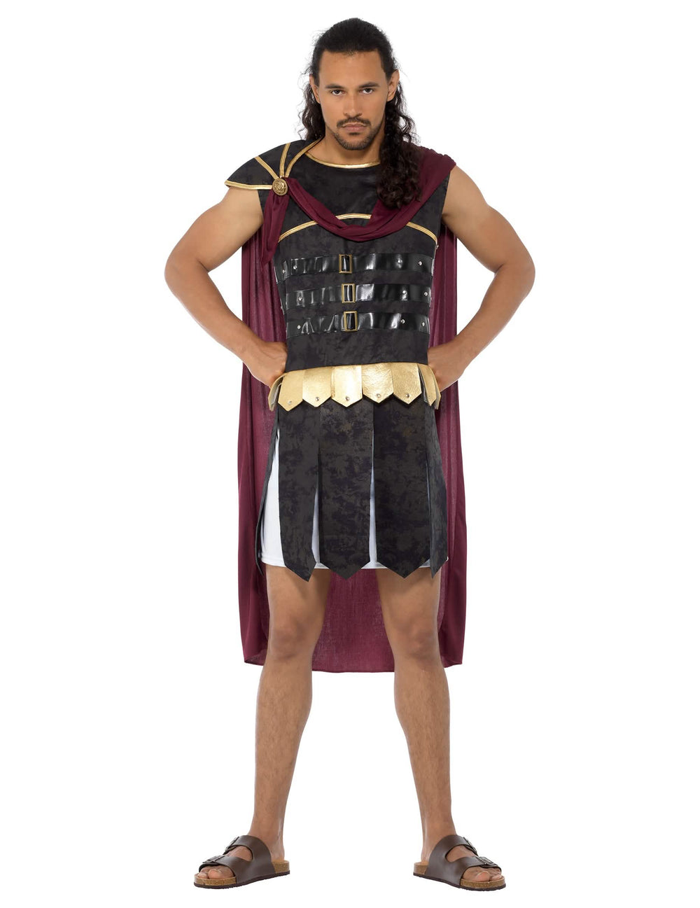 Vista frontal geral do disfarce de gladiador romano