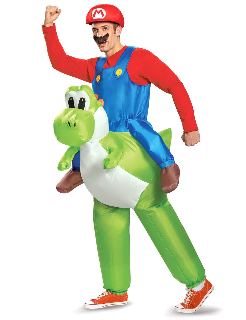 Fato carry me Mario sobre Yoshi Nintendo para adulto verde e vermelho