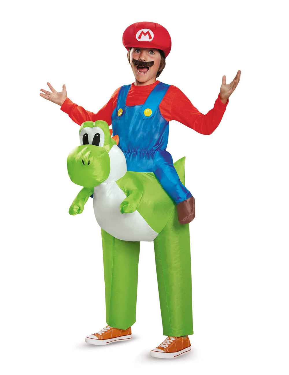 Déguisamento carry me Mario sobre Yoshi Nintendo para crianças vermelho azul e verde