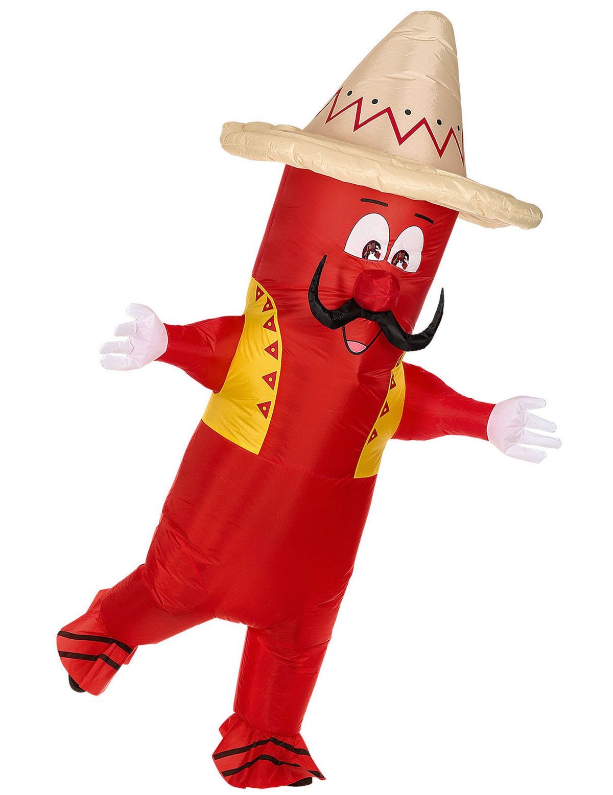 Déguisement gonflable de piment mexicain pour adulte rouge avec sombrero et moustache