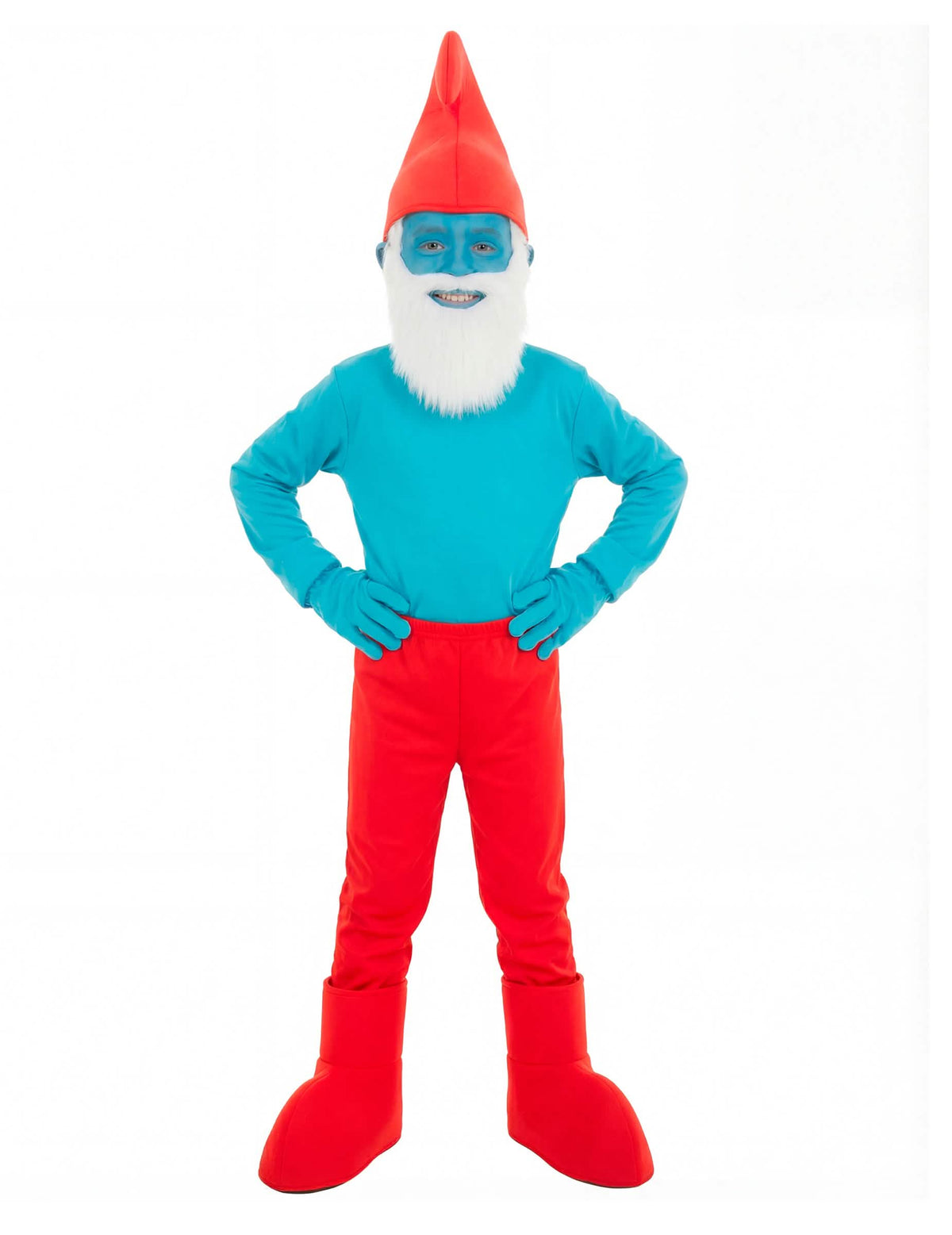 Fato de Estrumpfes Grande™ para criança azul e vermelho com barba branca