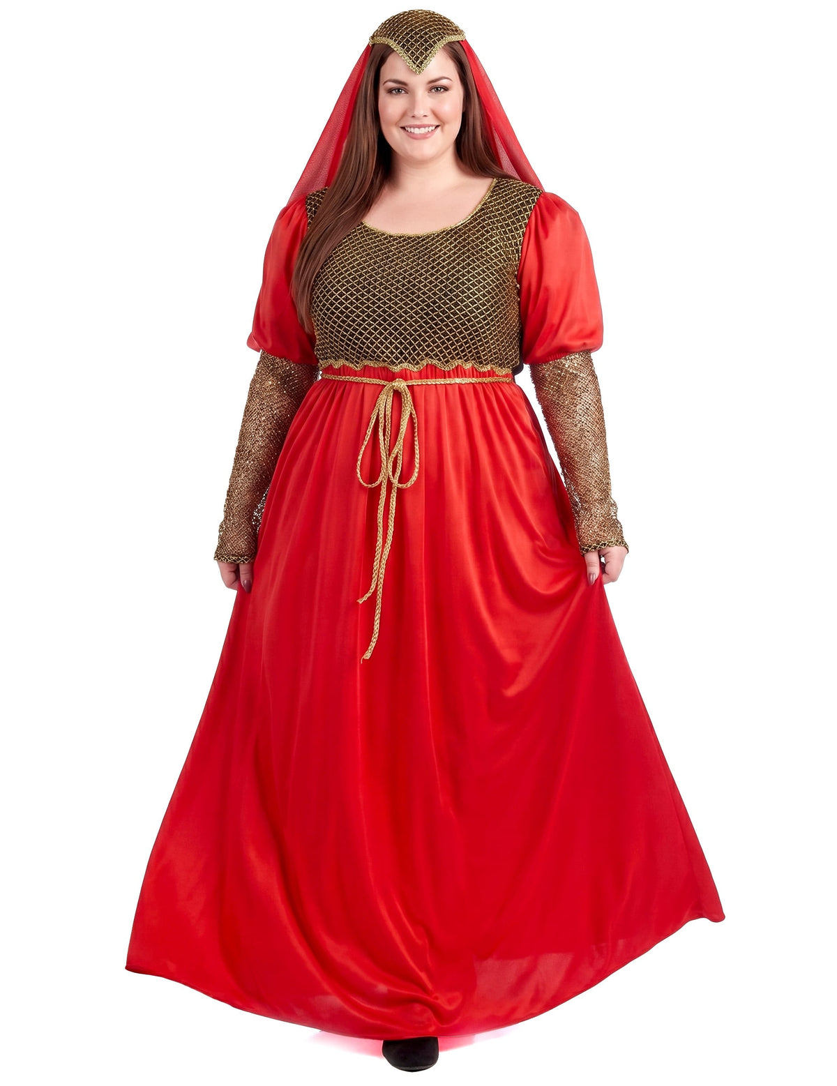 Fato medieval vermelho feminino em tamanho grande