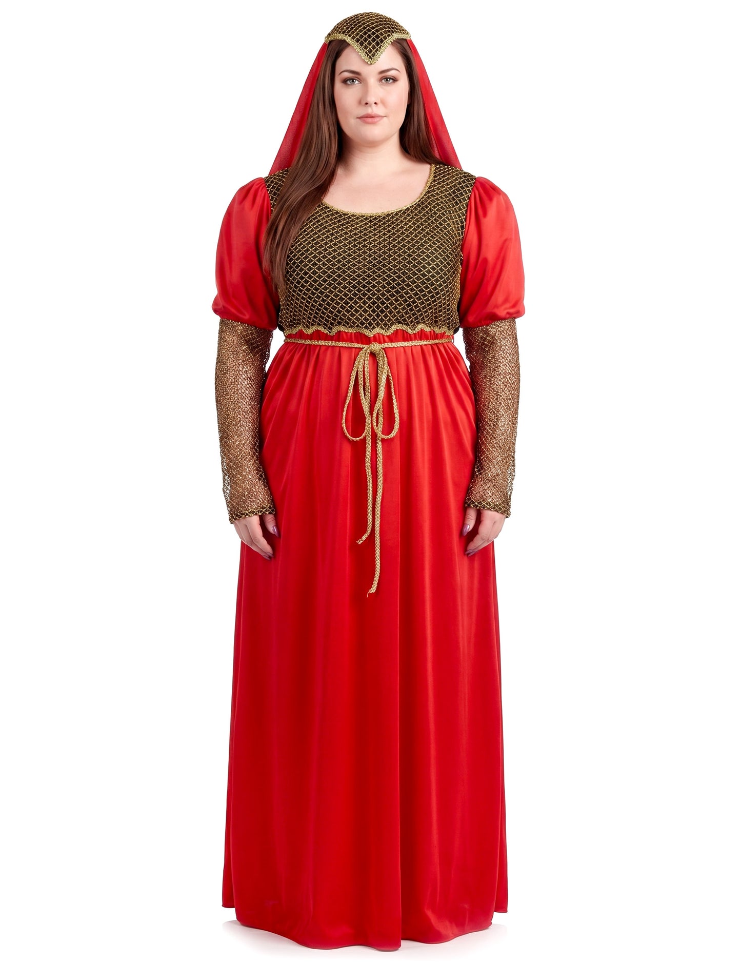 Fato medieval vermelho feminino em tamanho grande