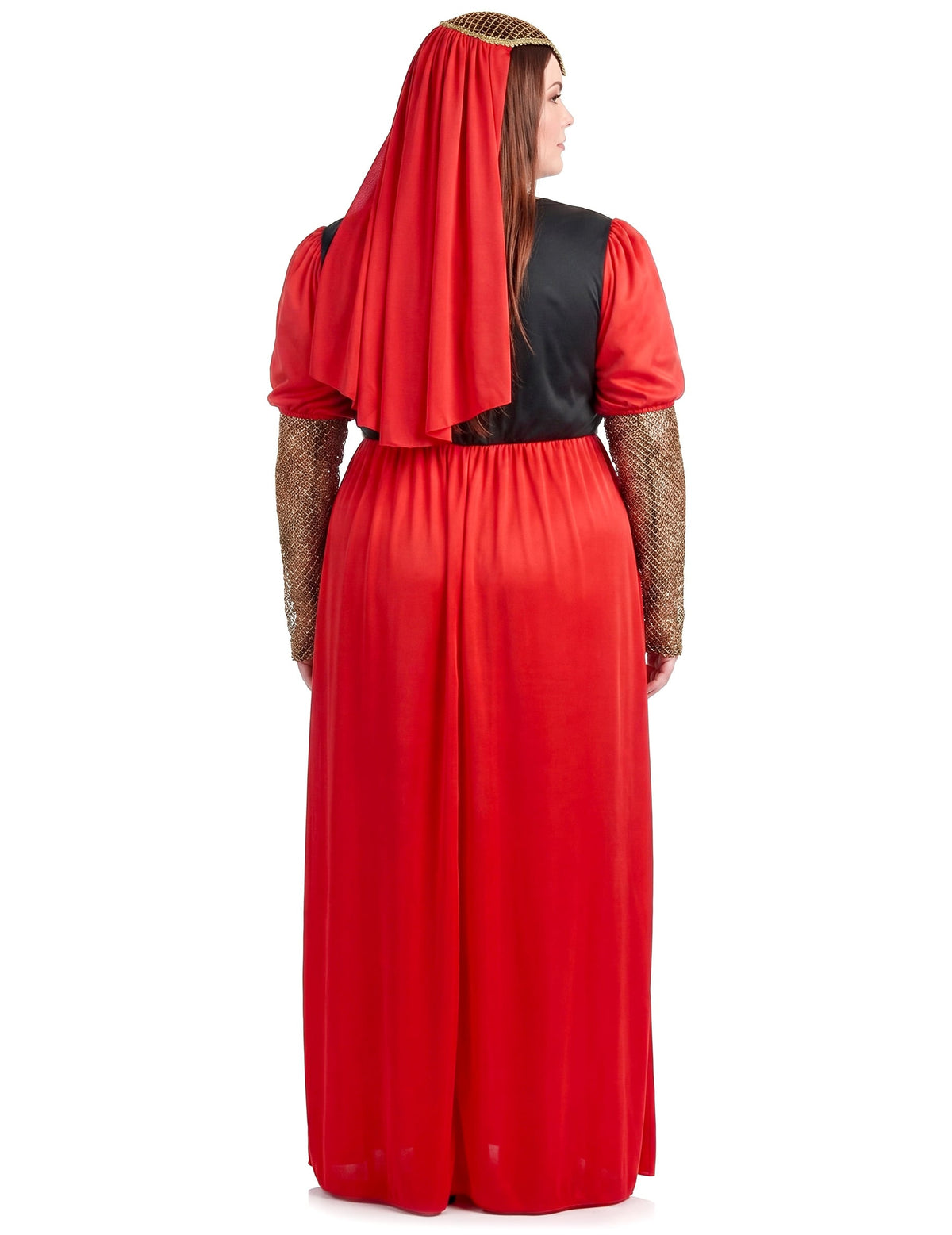 Fato medieval vermelho feminino em tamanho grande