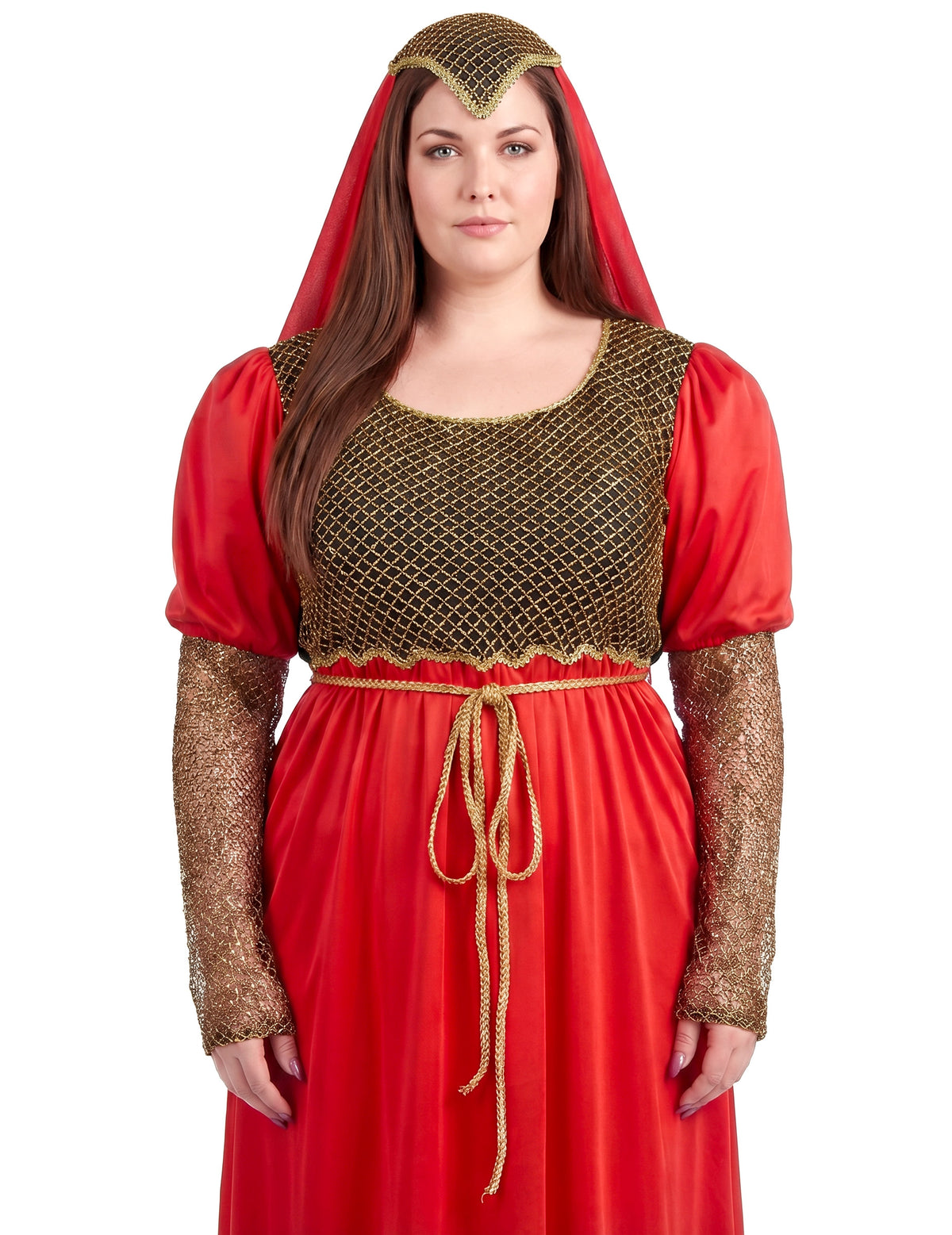 Fato medieval vermelho feminino em tamanho grande