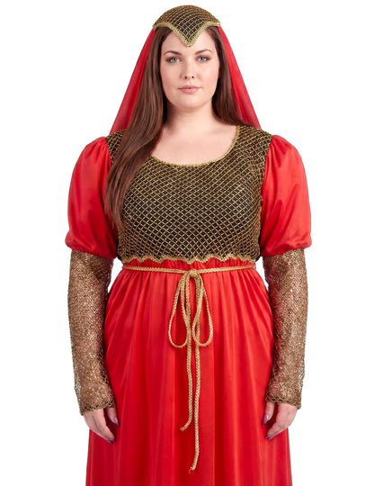 Fato medieval vermelho feminino em tamanho grande