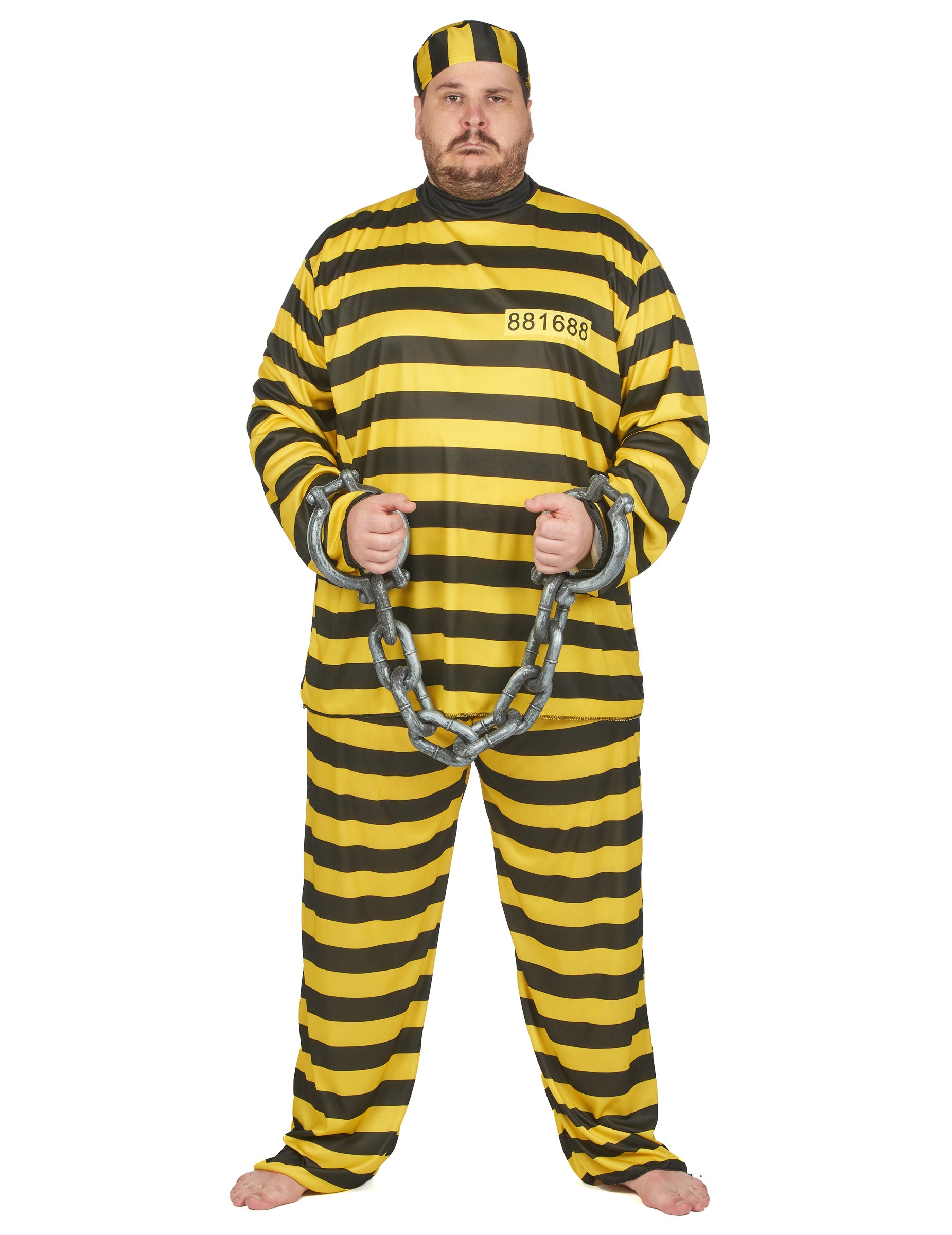 Déguisement de prisonnier pour adulte jaune et noir à rayures