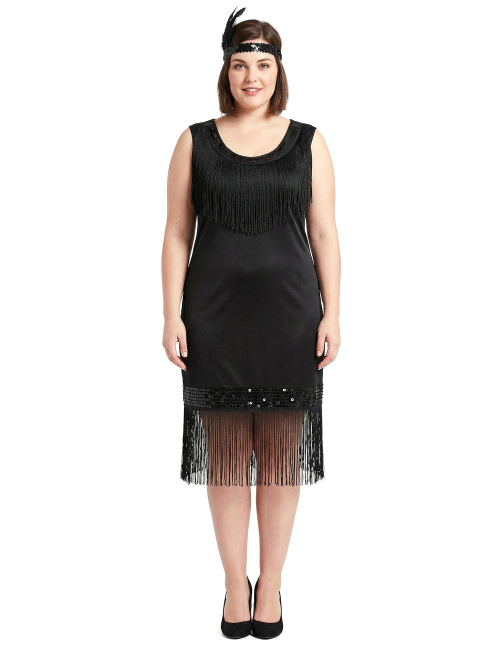 Vue de face du déguisement robe Charleston noire