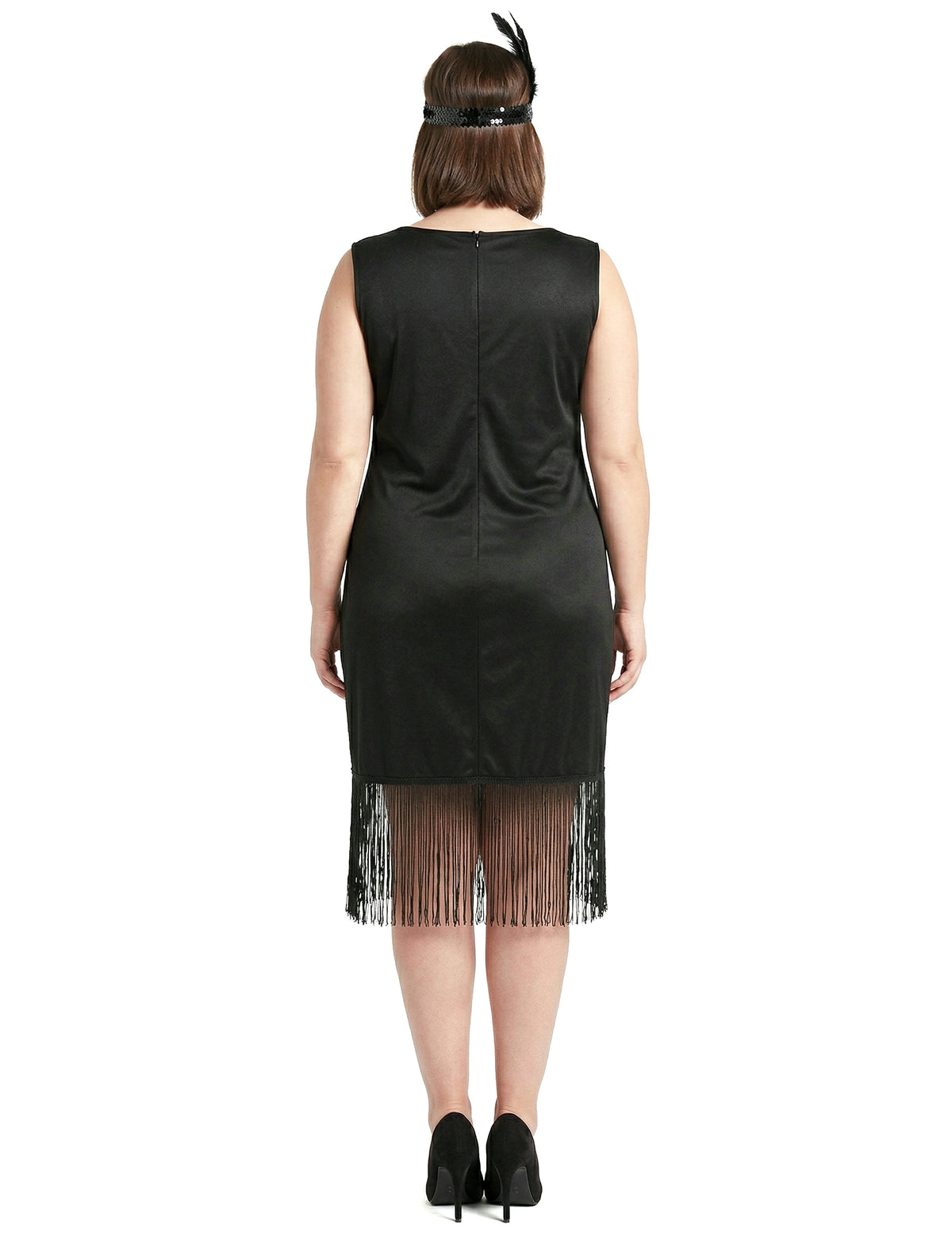 Vue de dos du déguisement robe Charleston pour femme noire