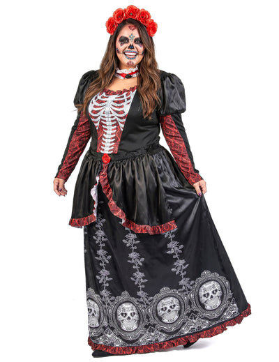 Traje de vestido longo plus size feminino Dia de los muertos