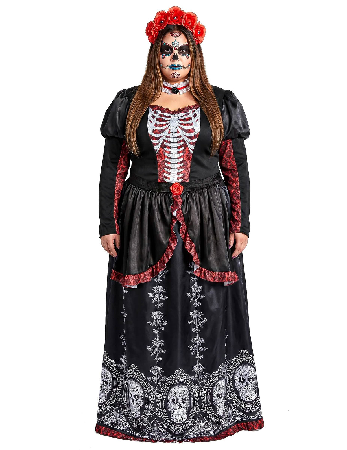 Traje de vestido longo plus size feminino Dia de los muertos