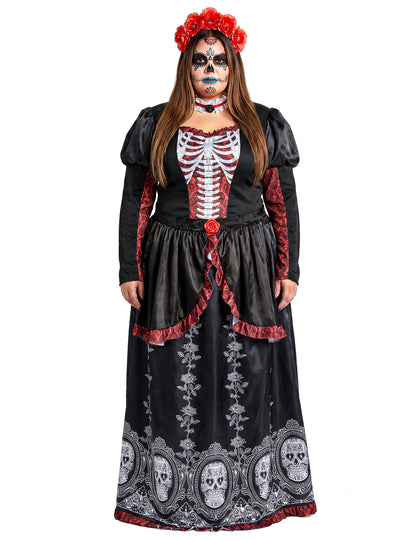 Traje de vestido longo plus size feminino Dia de los muertos