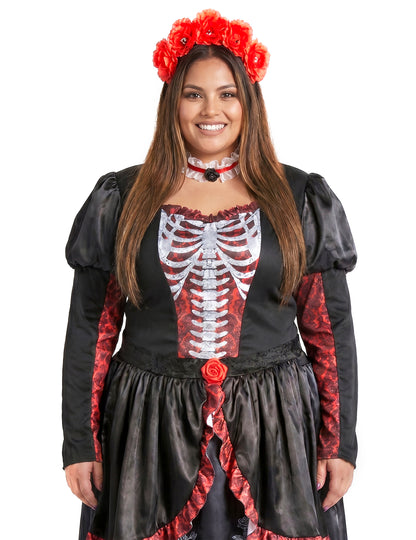 Traje de vestido longo plus size feminino Dia de los muertos