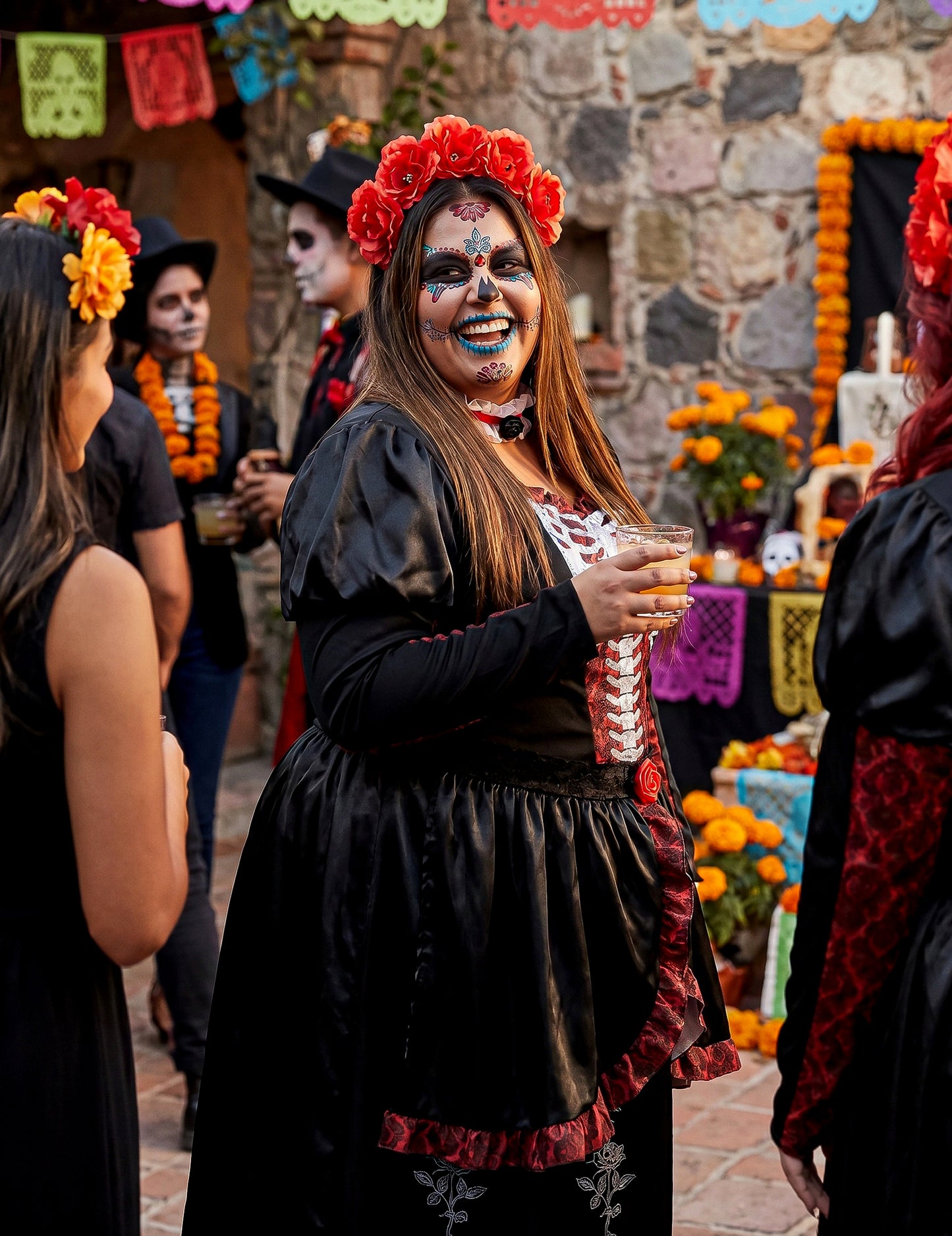 Traje de vestido longo plus size feminino Dia de los muertos
