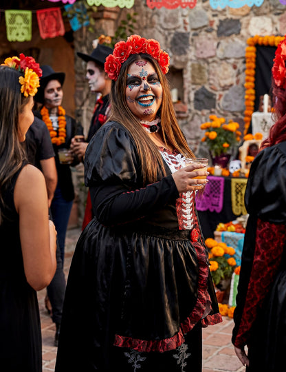 Traje de vestido longo plus size feminino Dia de los muertos
