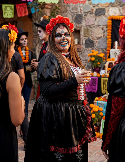 Traje de vestido longo plus size feminino Dia de los muertos