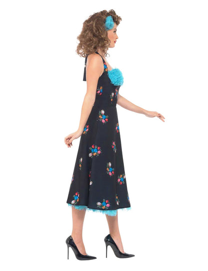 Vue de profil du déguisement Grease Cha Cha Di gregorio pour femme