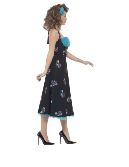 Vue de profil du déguisement Grease Cha Cha Di gregorio pour femme
