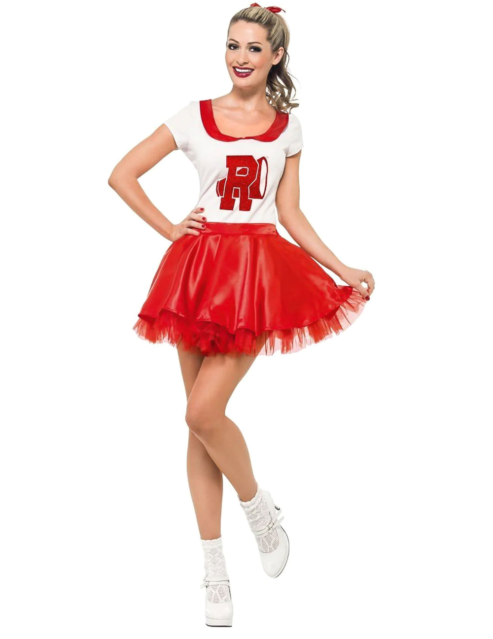 Déguisement Grease Cheerleader pour femme rouge et blanc