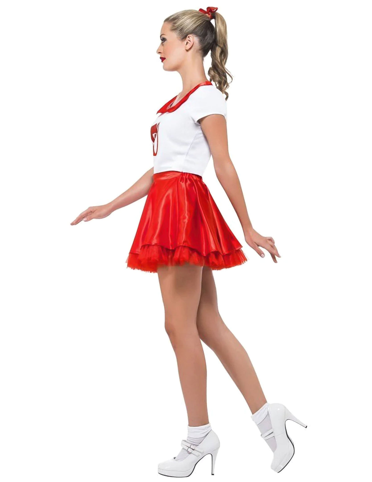 Vue de profil du déguisement Grease Cheerleader pour femme