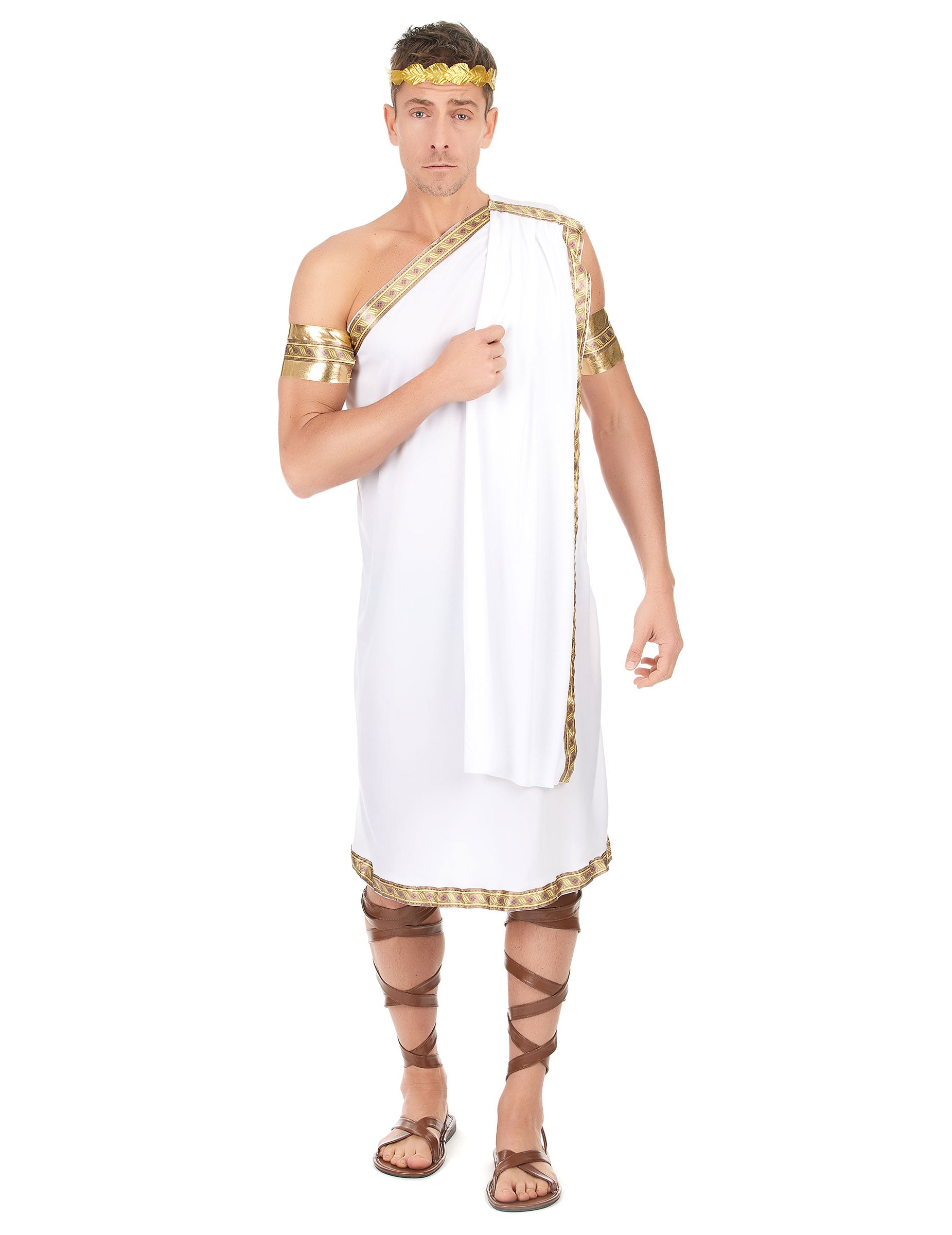 Déguisement grec pour homme blanc et doré avec bandeau et brassards