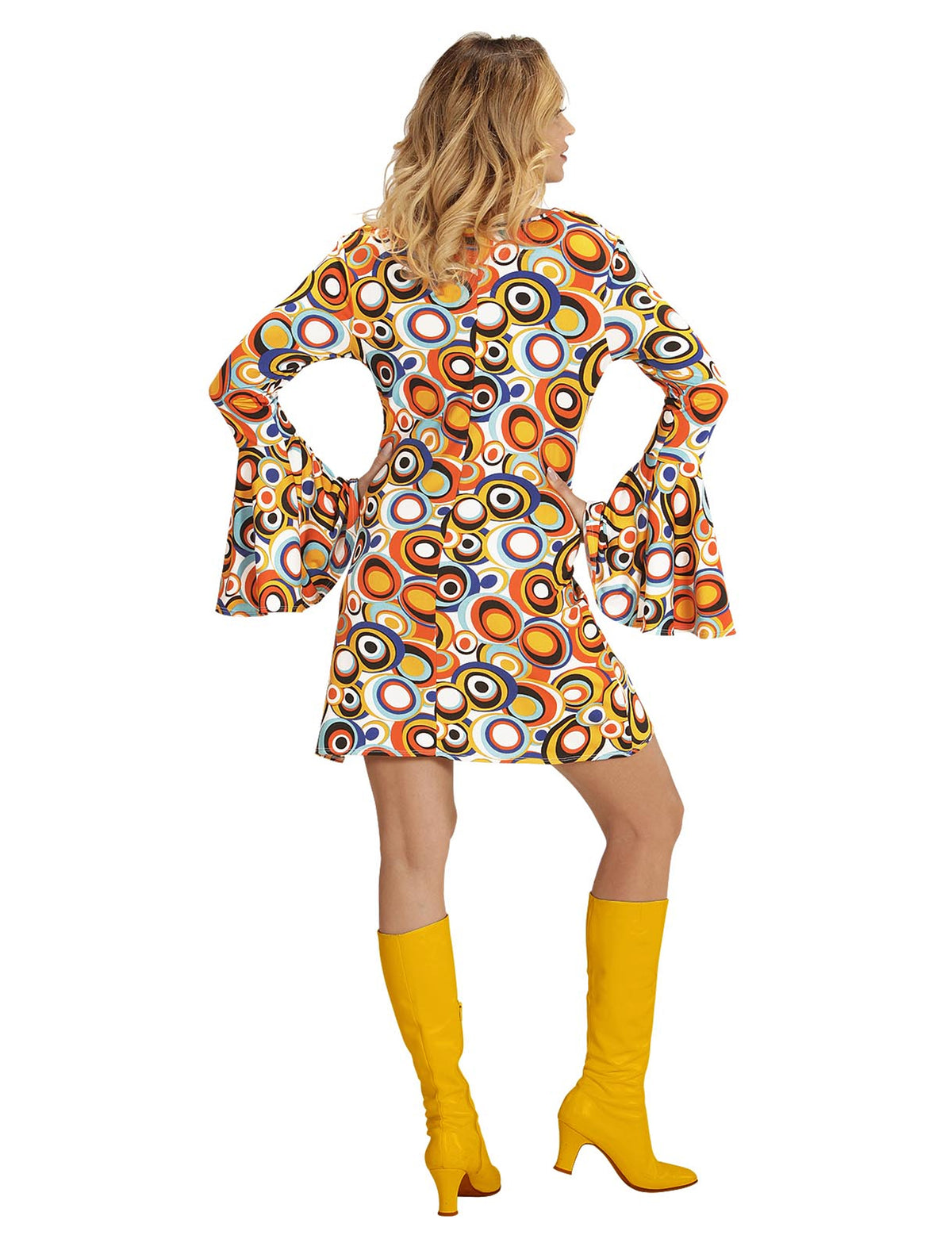 Vue de dos du déguisement groovy bubbles années 70 pour femme