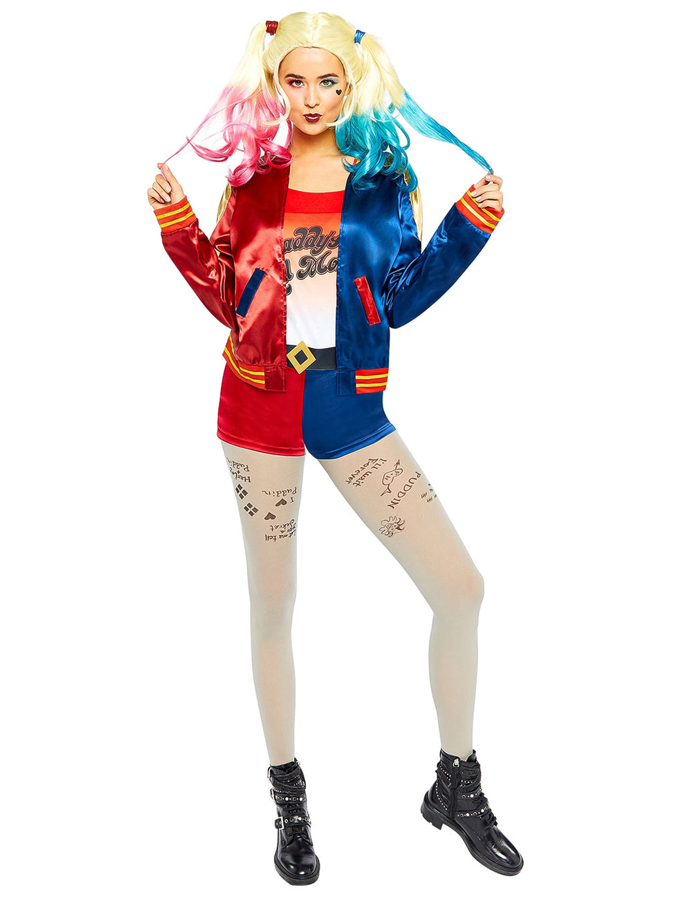 Déguisement Harley Quinn Suicide Squad pour femme rouge et bleu avec veste et short