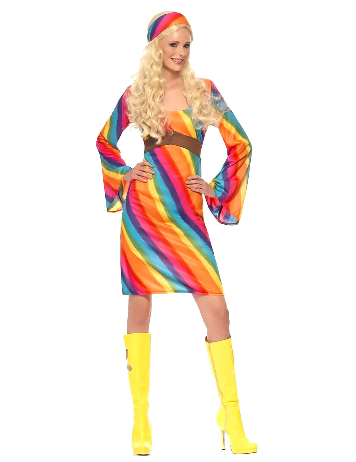 Disfarce hippie arco-íris para mulher multicores com bandolete