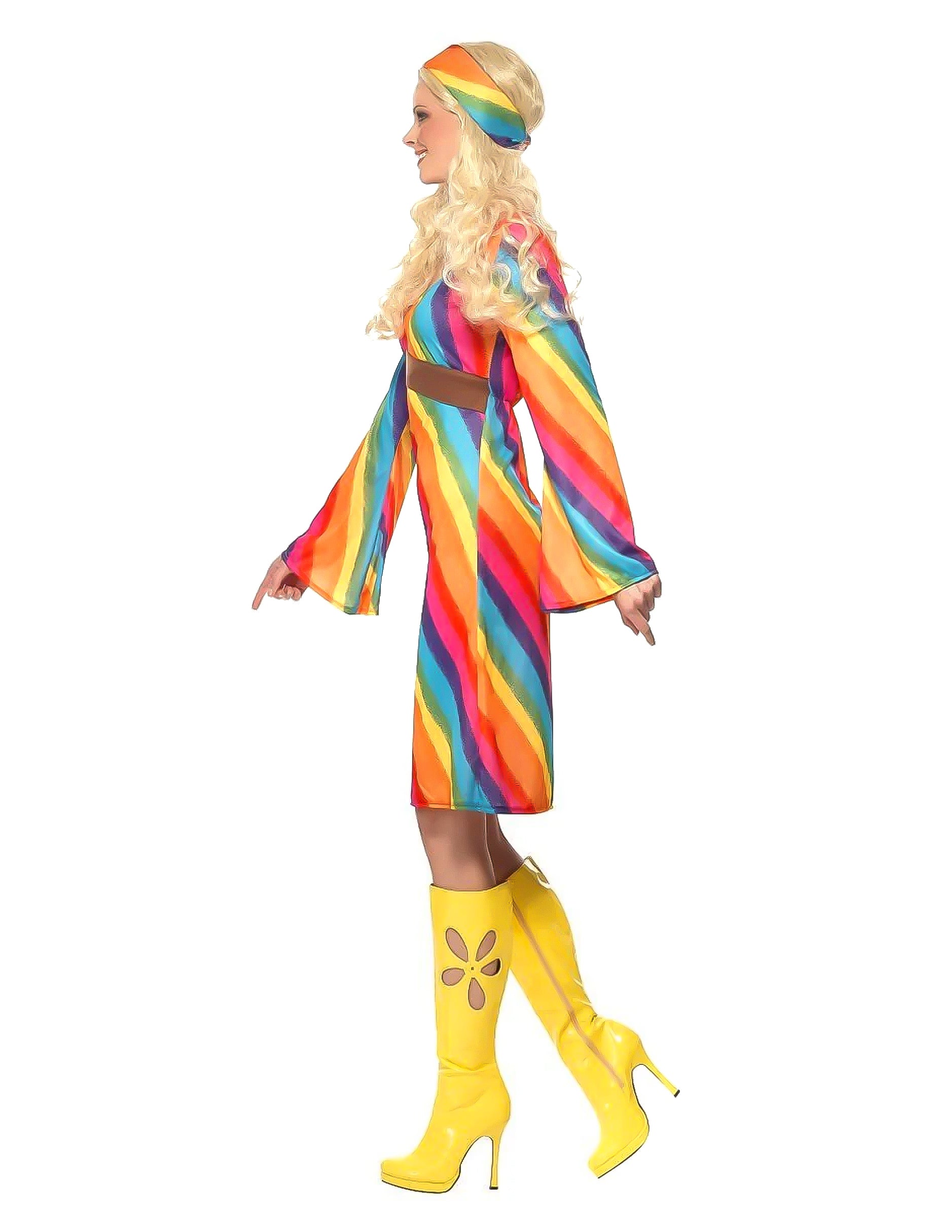 Vue de profil du déguisement hippie arc-en-ciel pour femme