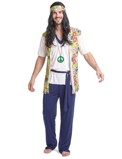 Disfarce de hippie azul para homem
