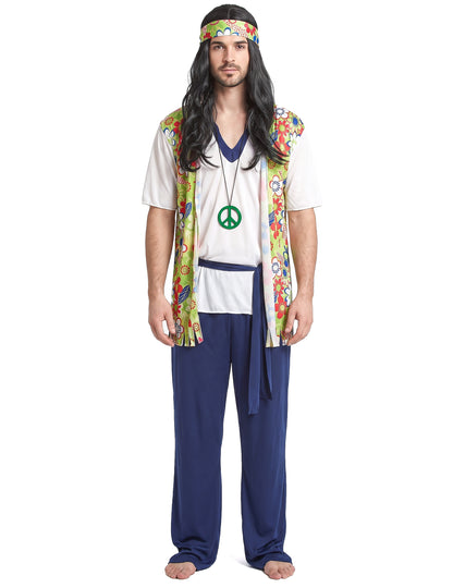 Disfarce de hippie azul para homem