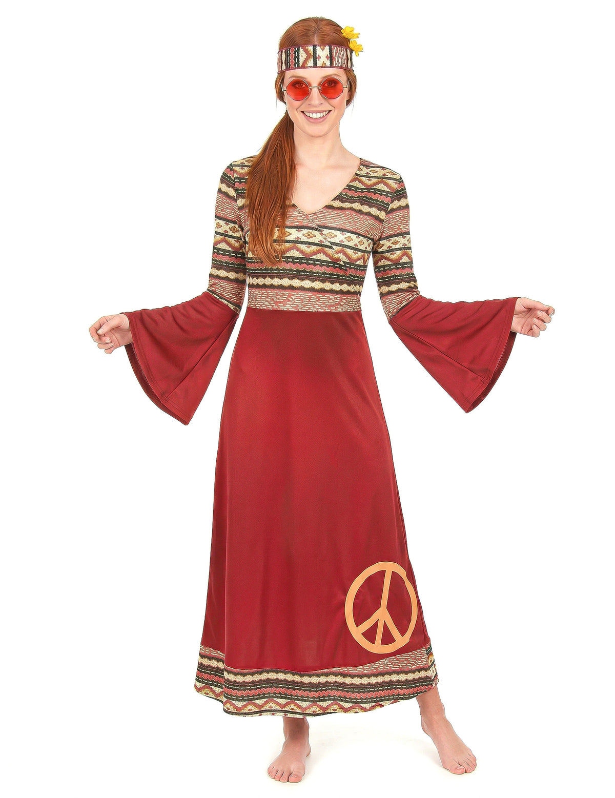 Disfarce de Vestido hippie bordeaux para mulher