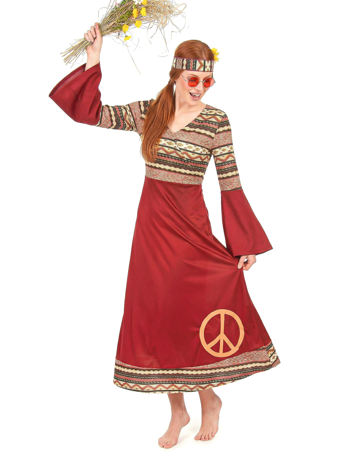 Disfarce de Vestido hippie bordeaux para mulher