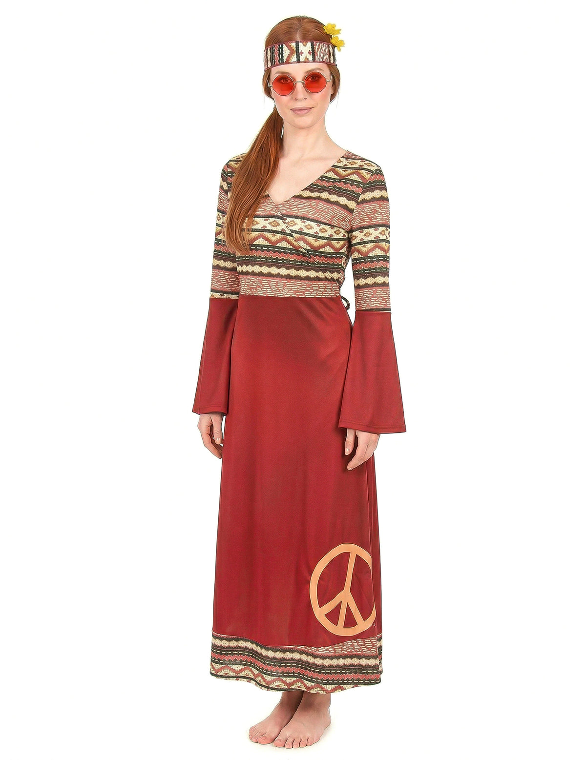 Disfarce de Vestido hippie bordeaux para mulher
