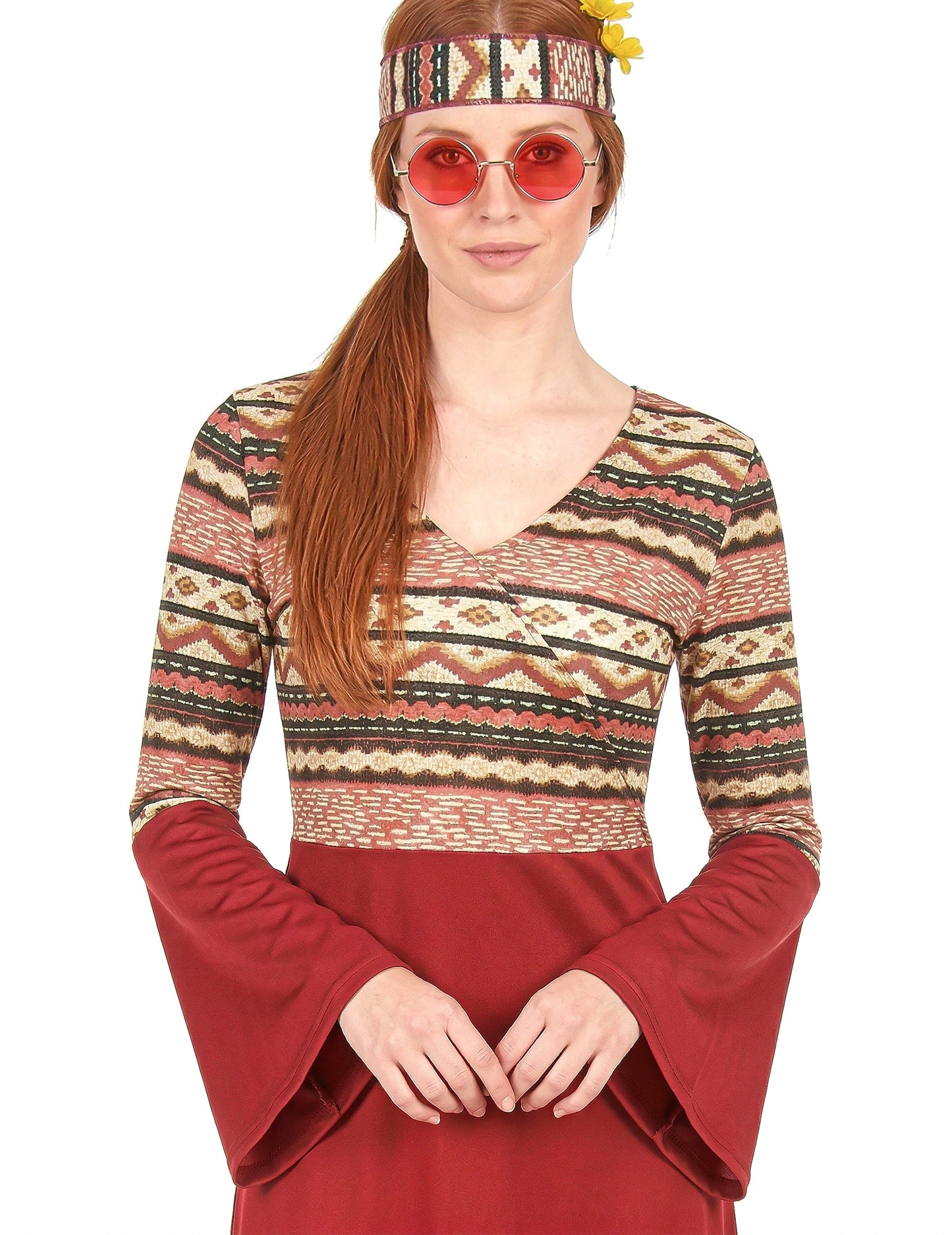 Disfarce de Vestido hippie bordeaux para mulher