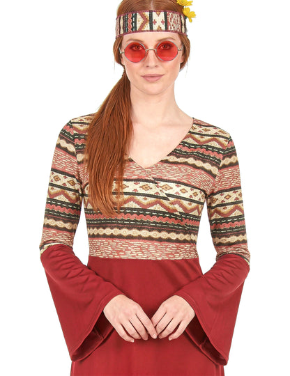Disfarce de Vestido hippie bordeaux para mulher