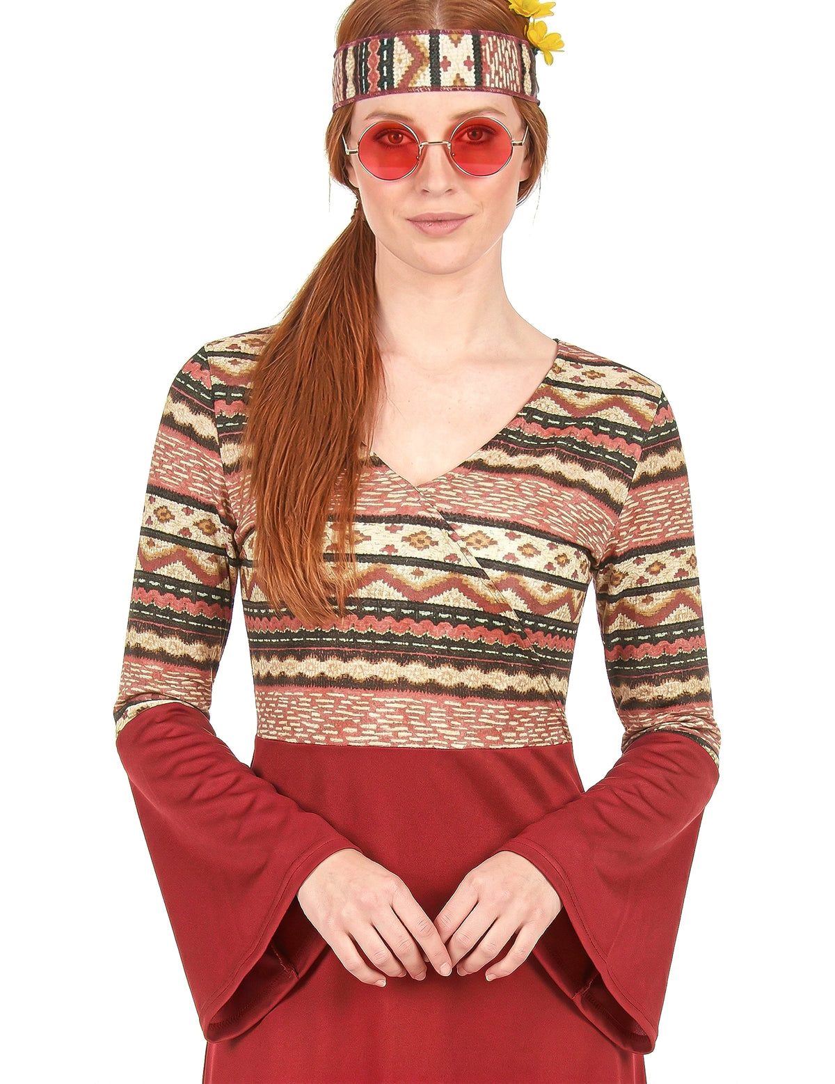 Disfarce de Vestido hippie bordeaux para mulher