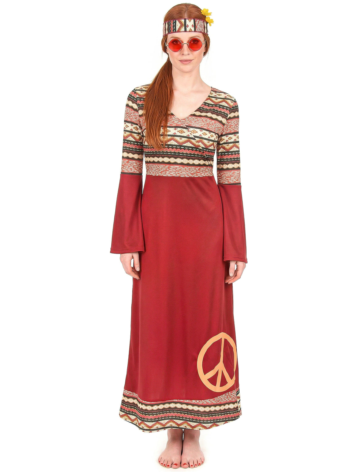 Disfarce de Vestido hippie bordeaux para mulher