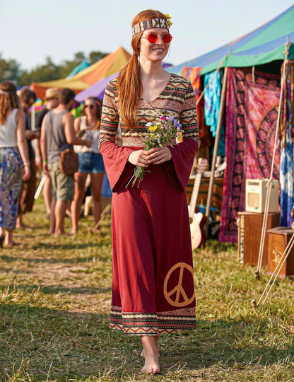 Disfarce de Vestido hippie bordeaux para mulher
