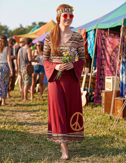 Disfarce de Vestido hippie bordeaux para mulher